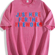 Just Here for the Fireworks Vintage Washed T-Shirt in Red