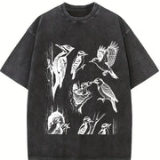 Woodpecker Bird 90s Tattoo Vintage Washed T-Shirt in Black