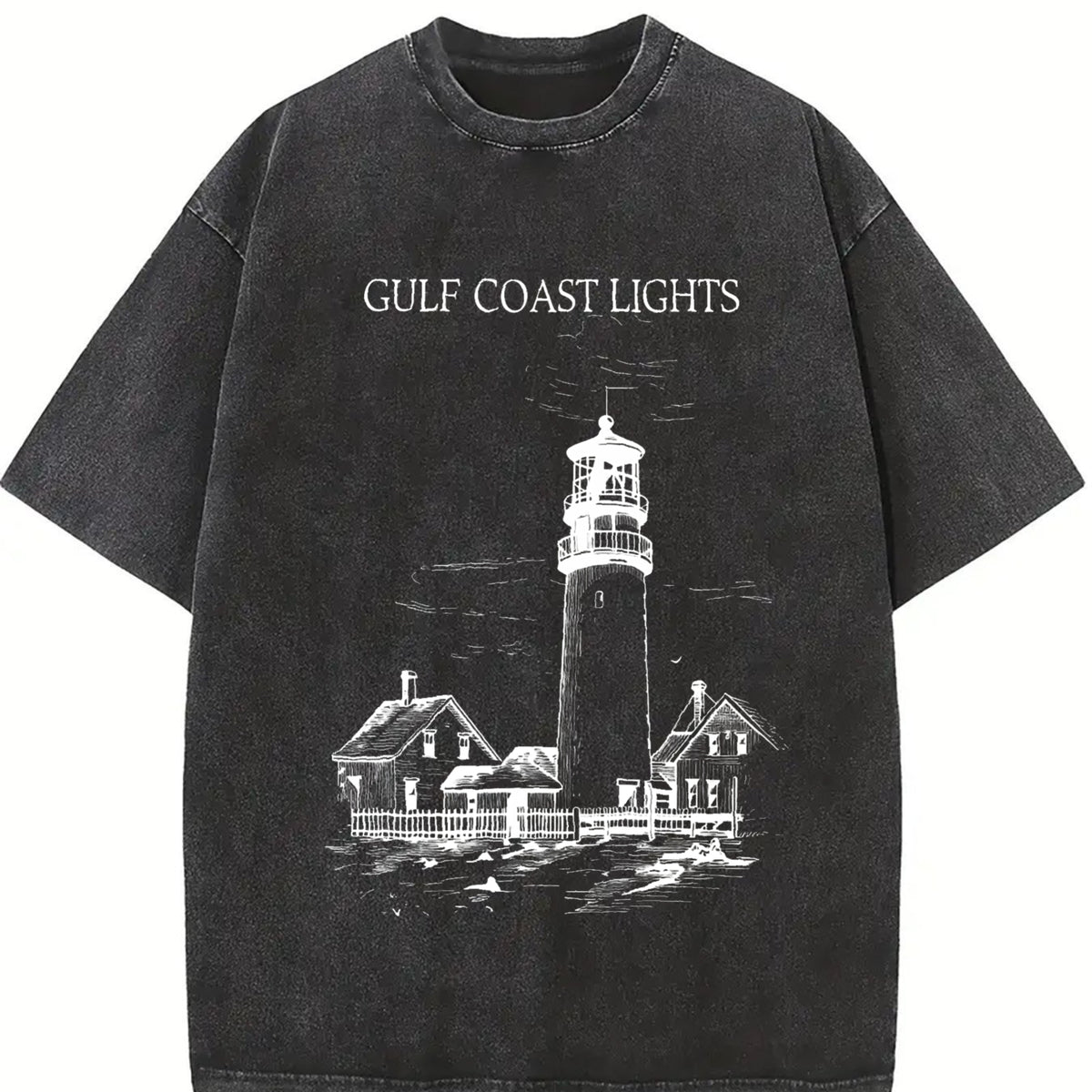 Gulf Coast Lights Light Tower Vintage Washed T-Shirt in Black