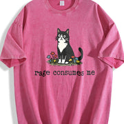 Cat Meme Rage Consumes Me and Batik vintage washed oversized T-shirt in Red
