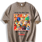Xanax Anxiety Has Many Faces AD Retro Custom vintage washed oversized T-shirt in Brown