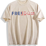 Freedom American Flag Vintage Washed T-Shirt in Beige