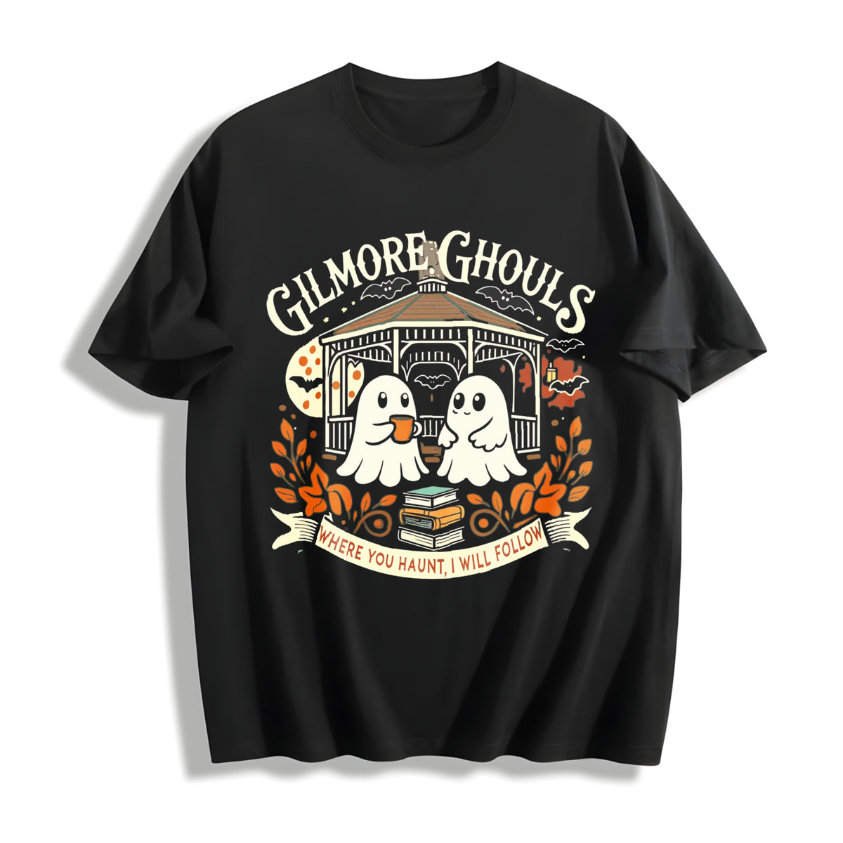 Gilmore Ghouls Halloween Fall Vibes Cotton T-Shirt in Black