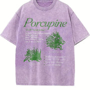 Porcupine 90s Retro Animal Facts Info Vintage Washed T-Shirt in Purple