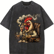 Smoking Chicken in an Armchair Vintage Washed T-Shirt in Black