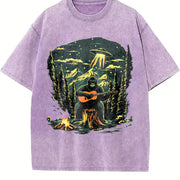 Retro Gorilla Making Music Vintage Washed T-Shirt in Purple