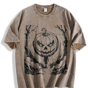 Retro Halloween Scene 90s Vintage Washed T-Shirt in Brown