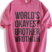 Worlds Okayest Brother Big Brother Sister Classic Sibling Vintage Washed T-Shirt in Red