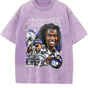 [ ] CeeDee Lamb Y2K Hip-Hop vintage washed oversized T-shirt in Purple