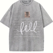 Cozy Fall Autumn Season Favorite Word Vintage Washed T-Shirt in Gray
