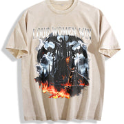 Loud Win Dragon 90s Vintage Washed T-Shirt in Beige