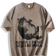 Mother I Am But Skin And Bones Cat Fat Cat Lazy Cat Humor vintage washed oversized T-shirt in Brown