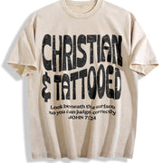 Christian & Tattooed John 7:24 Bold Distressed Art Vintage Washed T-Shirt in Beige