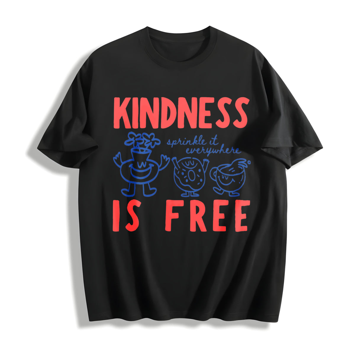 Kindness Is Free Sprinkled Doughnut Empathy Cotton T-Shirt in Black