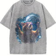 Alpha Raccoon in Space 90s Vintage Washed T-Shirt in Gray
