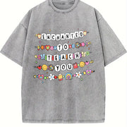 Teacher Friendship Bracelet Teacher Appreciation Vintage Washed T-Shirt in Gray