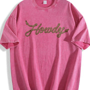 Howdy Rope Script Country Music Vintage Washed T-Shirt in Red