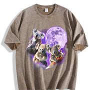 Three Koalas Retro Cute Koala Vintage Washed T-Shirt in Brown