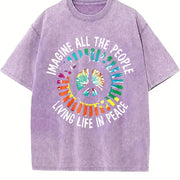 Simple Letter 1pc Stylish Vintage Washed T-Shirt in Purple