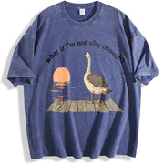 Goose Duck What If I'm Silly Enough Meme Idea Bird Nerd vintage washed oversized T-shirt in Blue
