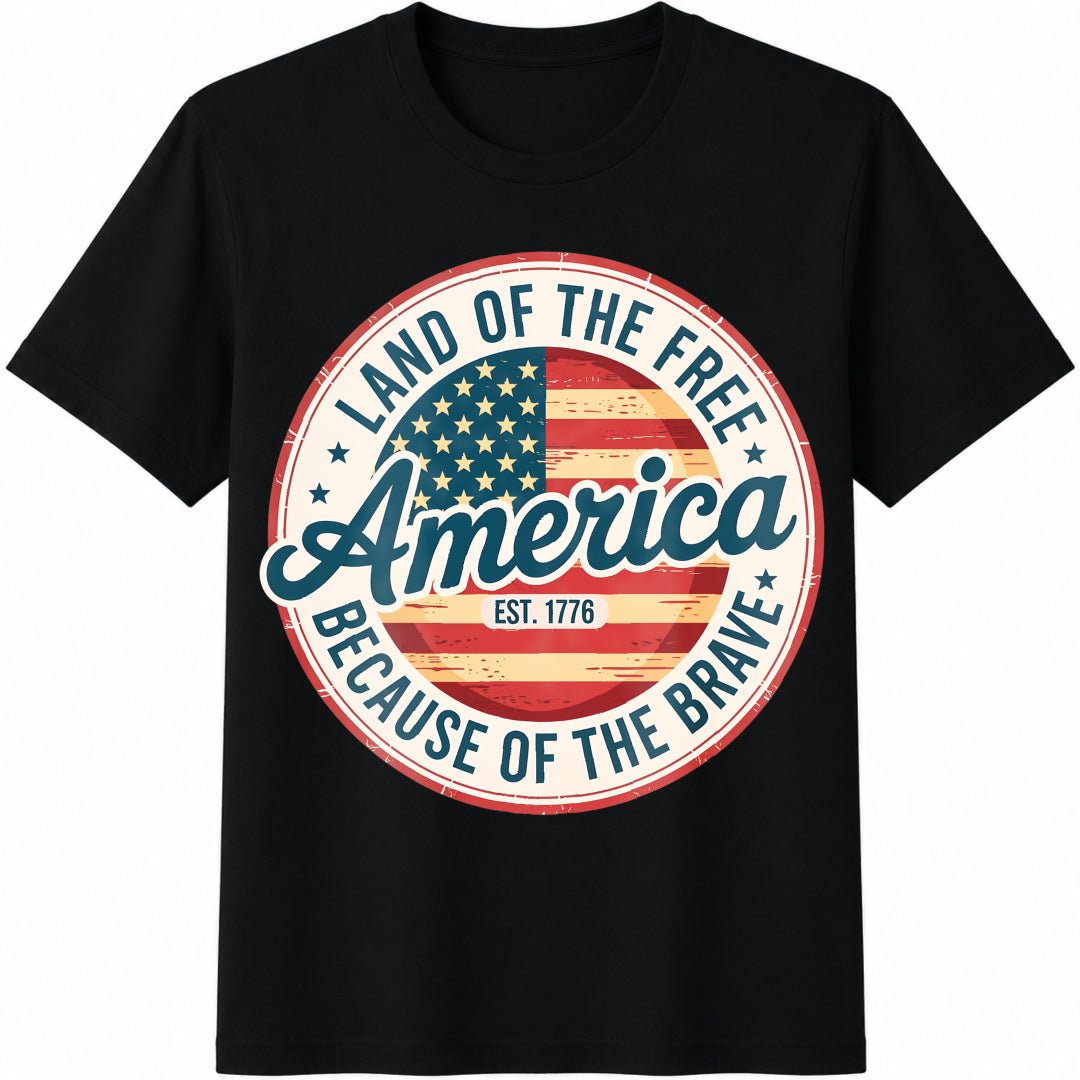 America Land of the Free Because of the Brave Cotton T-Shirt in Black