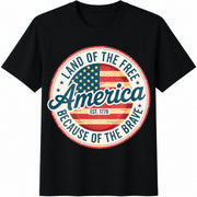 America Land of the Free Because of the Brave Cotton T-Shirt in Black