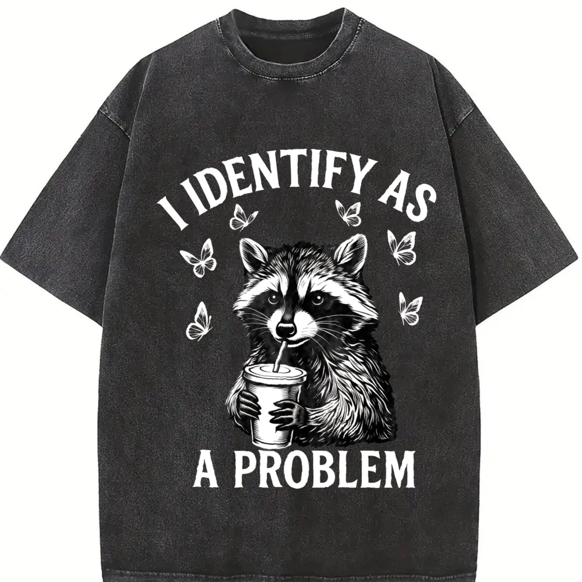 Raccoon Lover and Coffee Addict Vintage Washed T-Shirt in Black