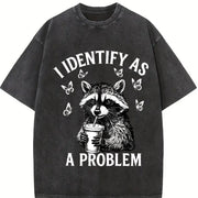 Raccoon Lover and Coffee Addict Vintage Washed T-Shirt in Black