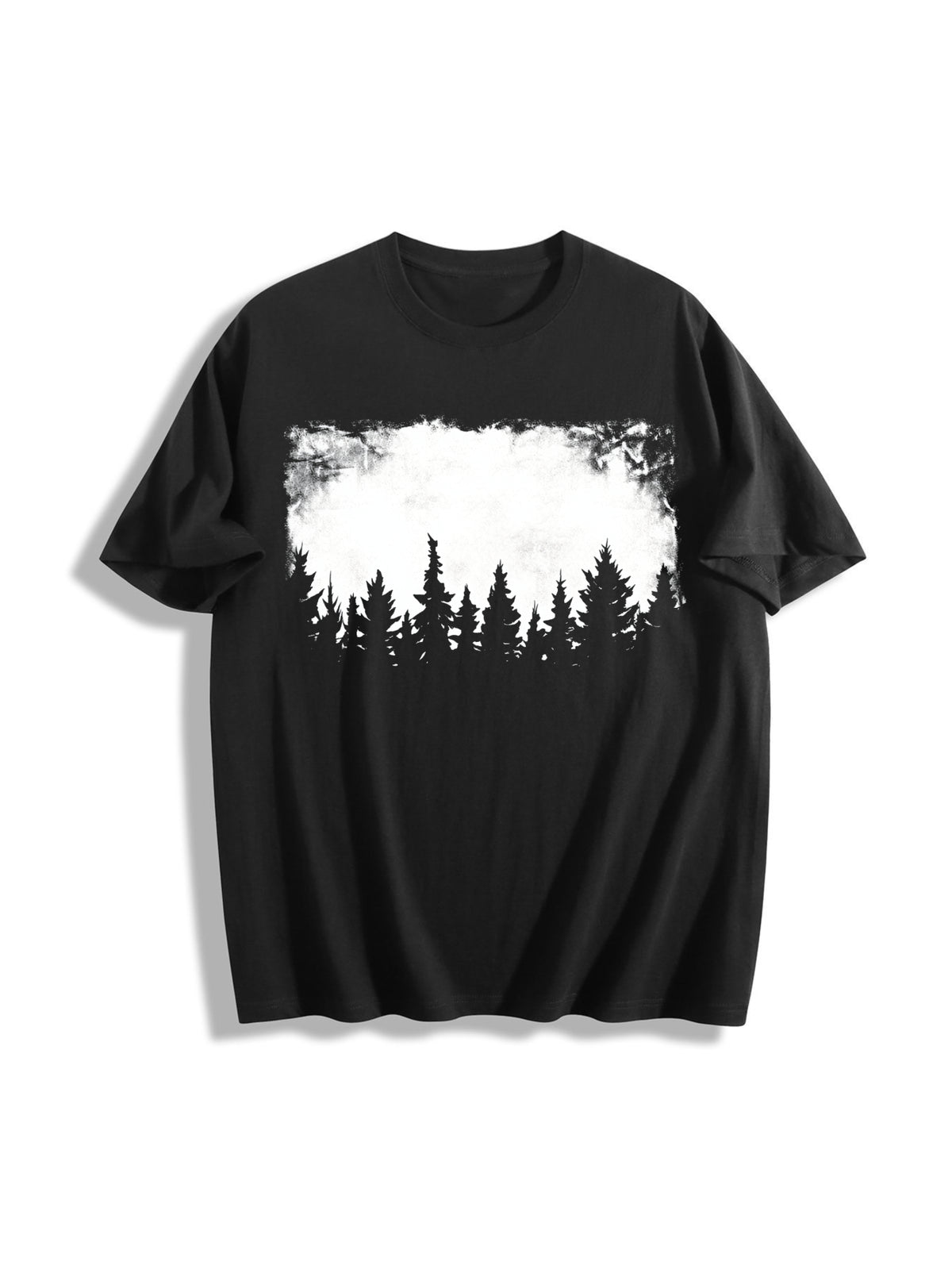 Nature Pine Forest Silhouette Cotton T-Shirt in Black