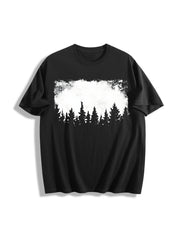 Nature Pine Forest Silhouette Cotton T-Shirt in Black