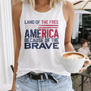 America Land of the Free Because of the Brave Women's Color Cotton Tank Top in White