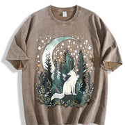 Bohemian Night Fox & Pine Forest Vintage Washed T-Shirt in Brown