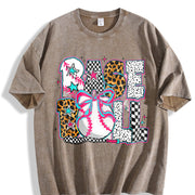 Baseball Coquette Preppy Baseball Vintage Washed T-Shirt in Brown