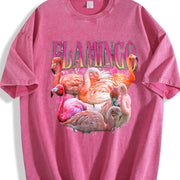 Flamingo Retro 90s Animal Vintage Washed T-Shirt in Red