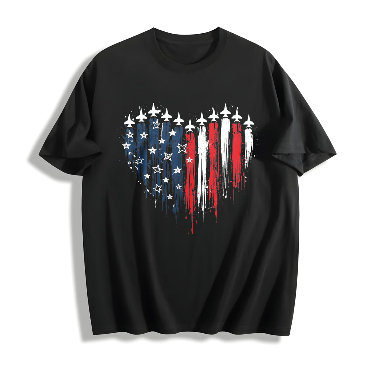 Patriotic Jet Heart Cotton T-Shirt in Black