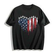 Patriotic Jet Heart Cotton T-Shirt in Black