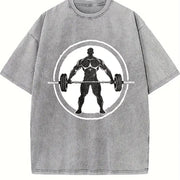 Bodybuilder Barbell Vintage Washed T-Shirt in Gray