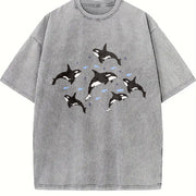 Orca 90s Retro ® Y2k Orcan Ocean Cute Vintage Washed T-Shirt in Gray