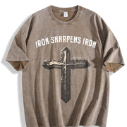 European and American New All-match and Distressed Vintage Washed T-Shirt in Brown