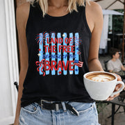 Land of the Free Because of the Brave Women's Color Cotton Tank Top in Black