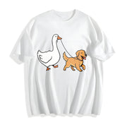 Golden Retriever Goose and Dogs Golden Mom Silly Goose Cotton T-Shirt in White