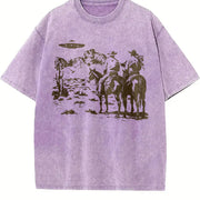 Cowboy UFO 90s Western Alien Vintage Washed T-Shirt in Purple