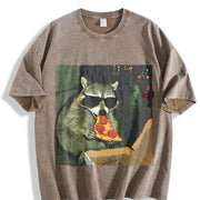 Raccoon Eating Pizza vintage washed oversized T-shirt in Brown