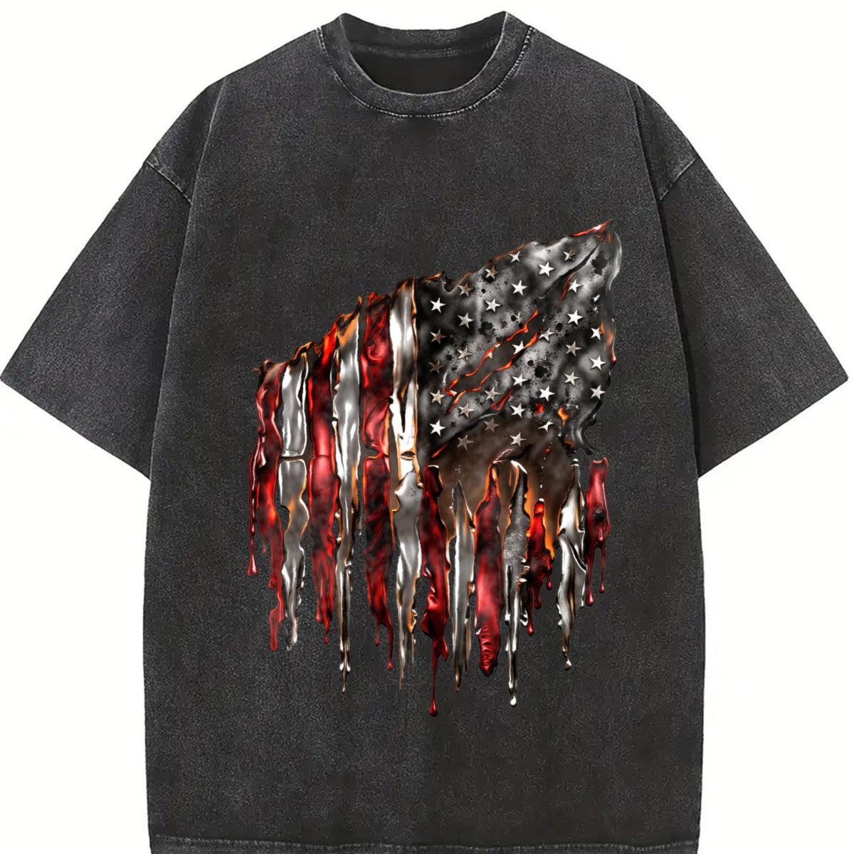 Distressed American Flag Vintage Washed T-Shirt in Black