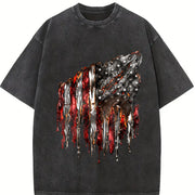 Distressed American Flag Vintage Washed T-Shirt in Black