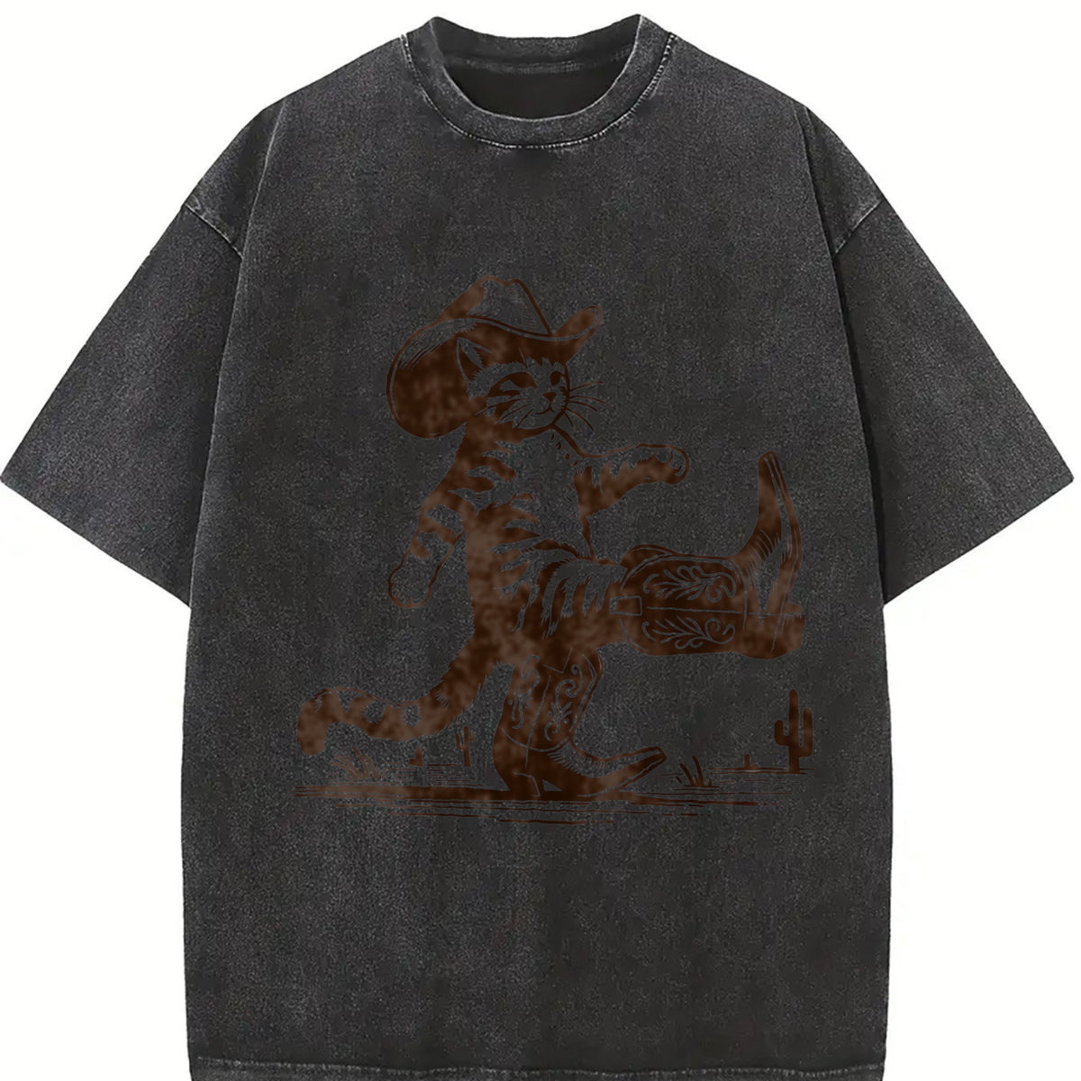 Cowboy Cat Western Cat Vintage Washed T-Shirt in Black