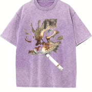 Smoking Cat Halloween vintage washed oversized T-shirt in Purple