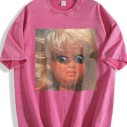 Creepy Doll Face Vintage Washed T-Shirt in Red