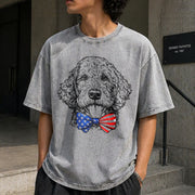 Patriotic Puppy Love Vintage Washed T-Shirt in Gray