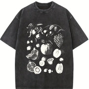 Fruits and Berries Retro 90s Tattoo Vintage Washed T-Shirt in Black